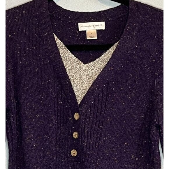 Christopher & Banks Womens Purple V-Neck Ribbed Layered Sweater Small - Picture 3 of 10